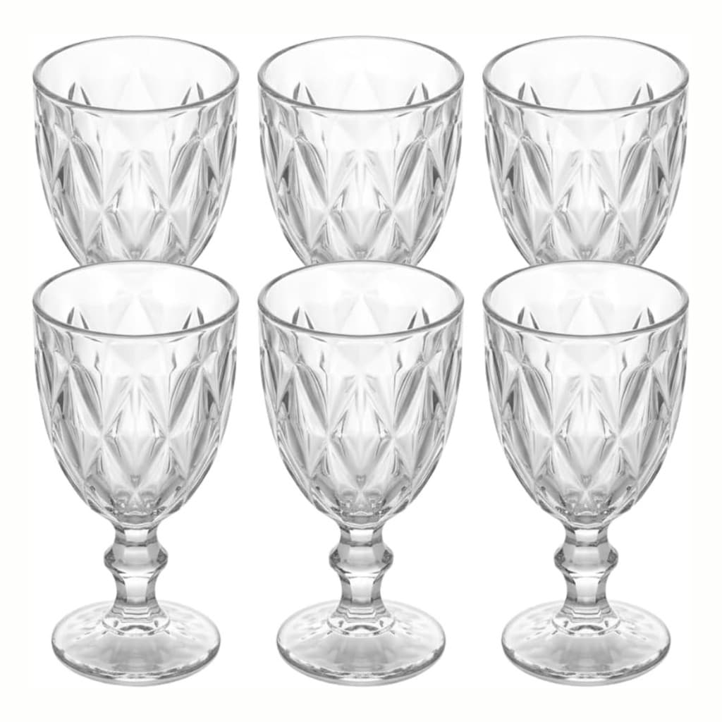 Jogo 6 Taças Vinho Água De Vidro 340ml Diamond Transparente