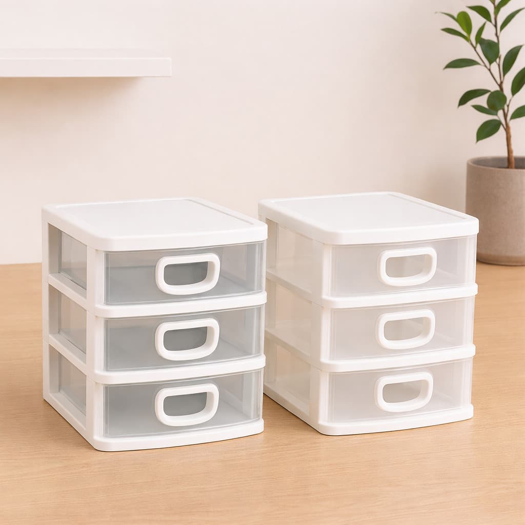 Kit 2 Organizador De Mesa Gaveteiro Mini Porta Tudo 3 Gavetas Cor Branco
