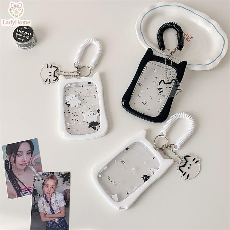 LADYH Porta-Cartões Fotográficos De Gato Fofo Com Corda Elástica Idol Photo Storage Card Display Proteger Pingente Bolsa