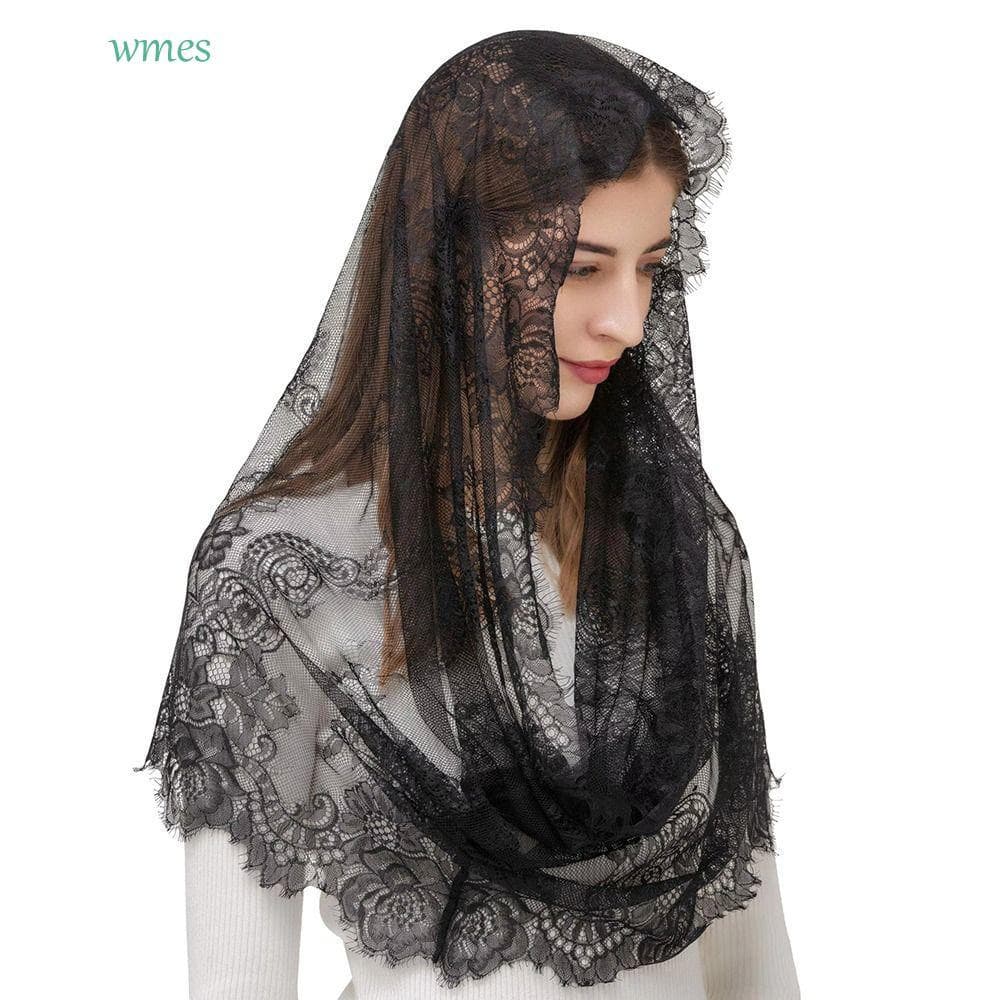 Véu De Renda WMES1 , Mantilla De Noiva Em Massa Latina Estilo Espanhol , Cobertura De Cabeça De Casamento Elegante Preto