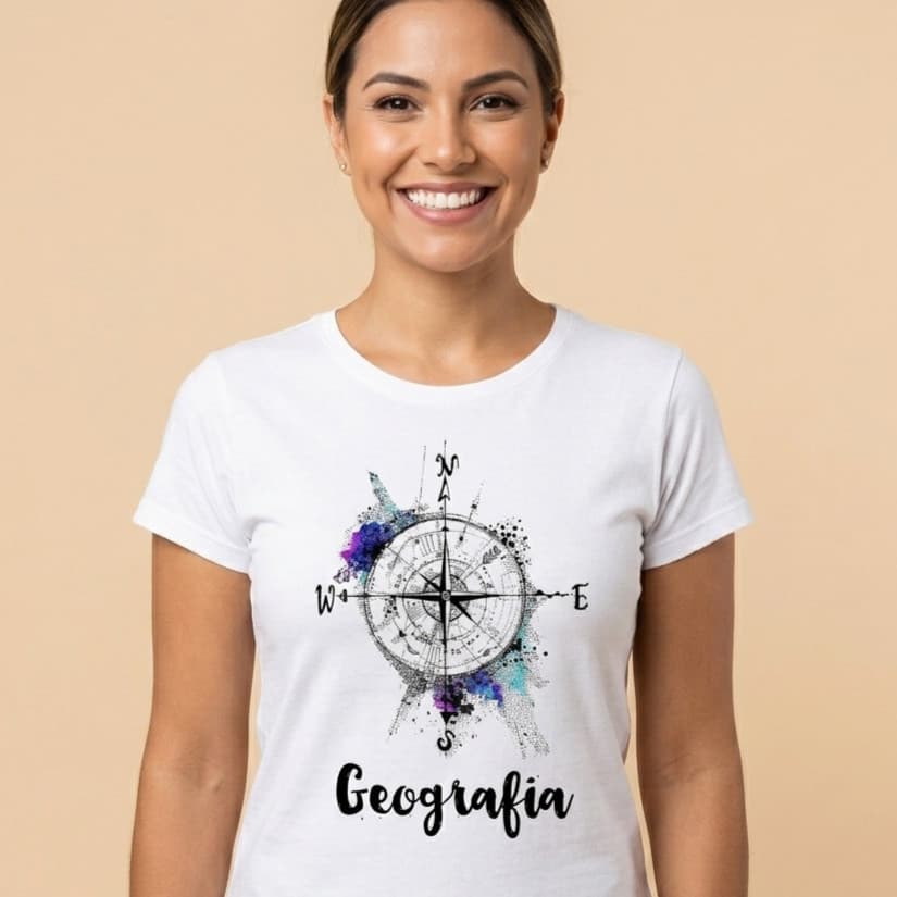 Camiseta Geografia Baby Look  Blusa Variados Tipos 05G3