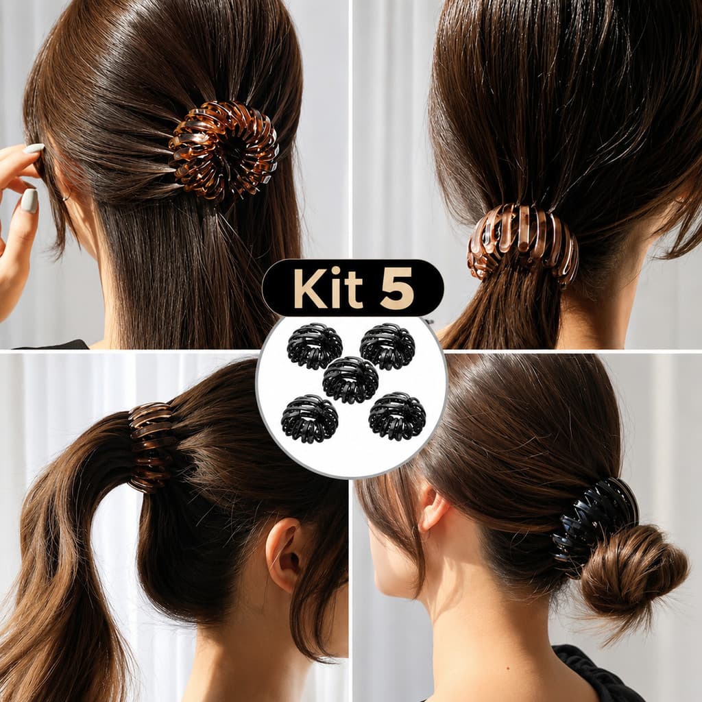 Kit 5 Coques Retráteis Estilo Coreano para Cabelo Feminino Coque Prático e Rabo de Cavalo