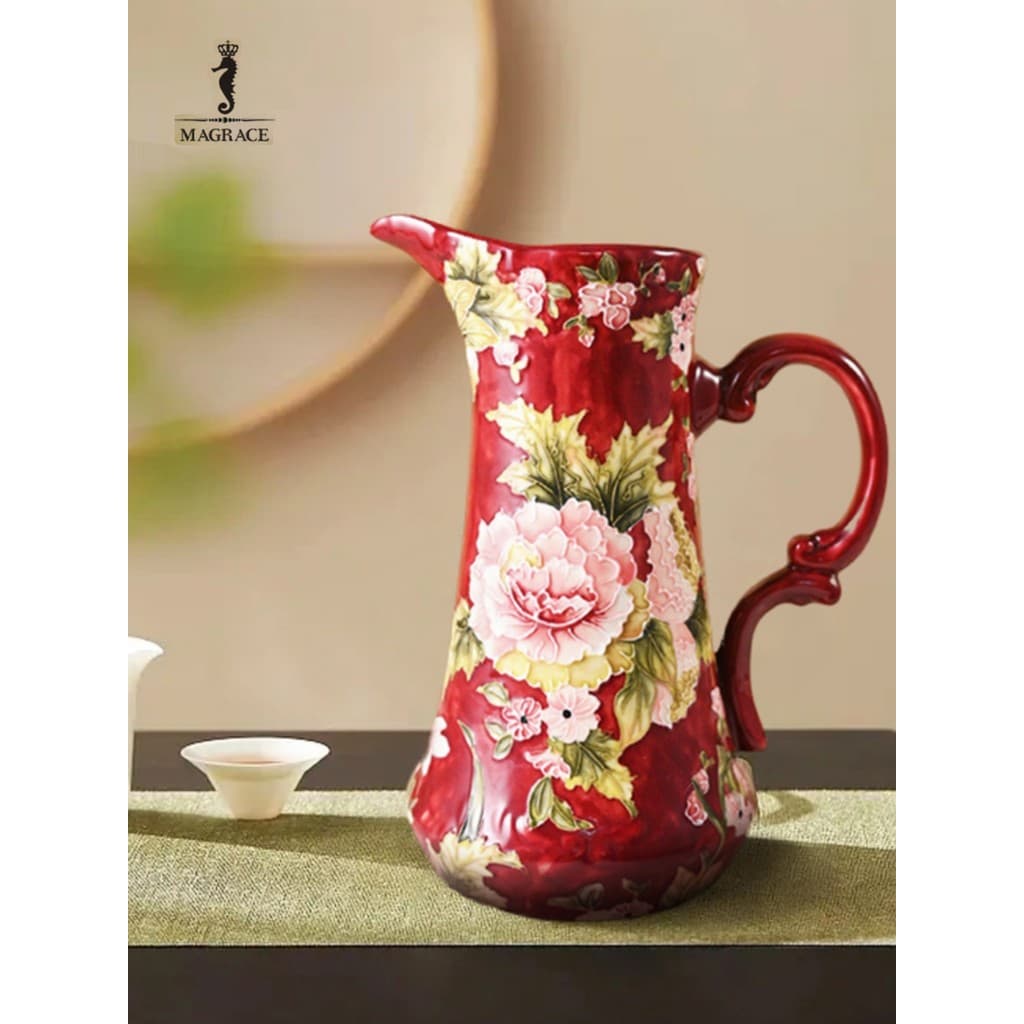 Ma Ruishi cor nacional Tianxiang pintado peônia cerâmica garrafa de água ornamentos vaso jujuba Retro arte criativa orna