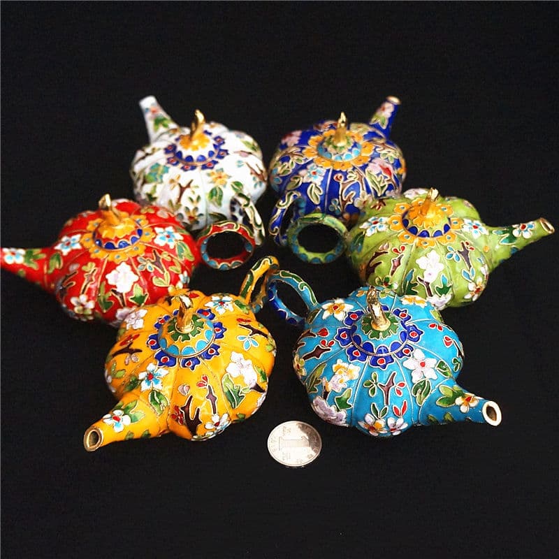 Cloisonne pequeno pote ornamentos lidar com pote em forma especial pote de cobre pneu filigrana esmalte ornamentos