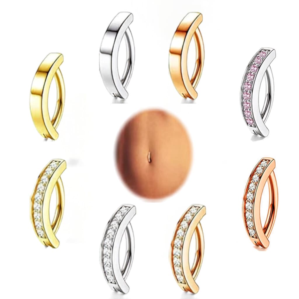 Piercing Umbigo Titânio Argola Clicker Cravejado Zircônia Hipoalergênico