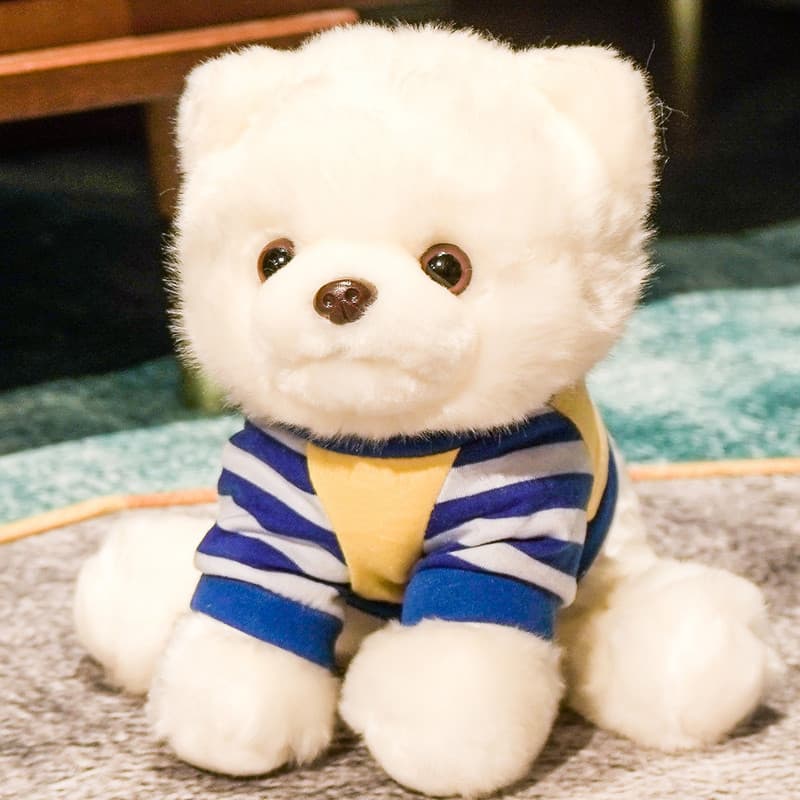 Bonito cão branco Pomeranian Teacup cão boneca brinquedo de pelúcia simulação filhote de cachorro Ragdoll boneca cama me