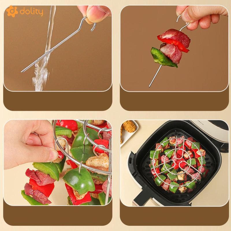 [Acituna] Rack De Espeto Para Fritadeira De Ar Com Suporte E Churrasco Secar Carne