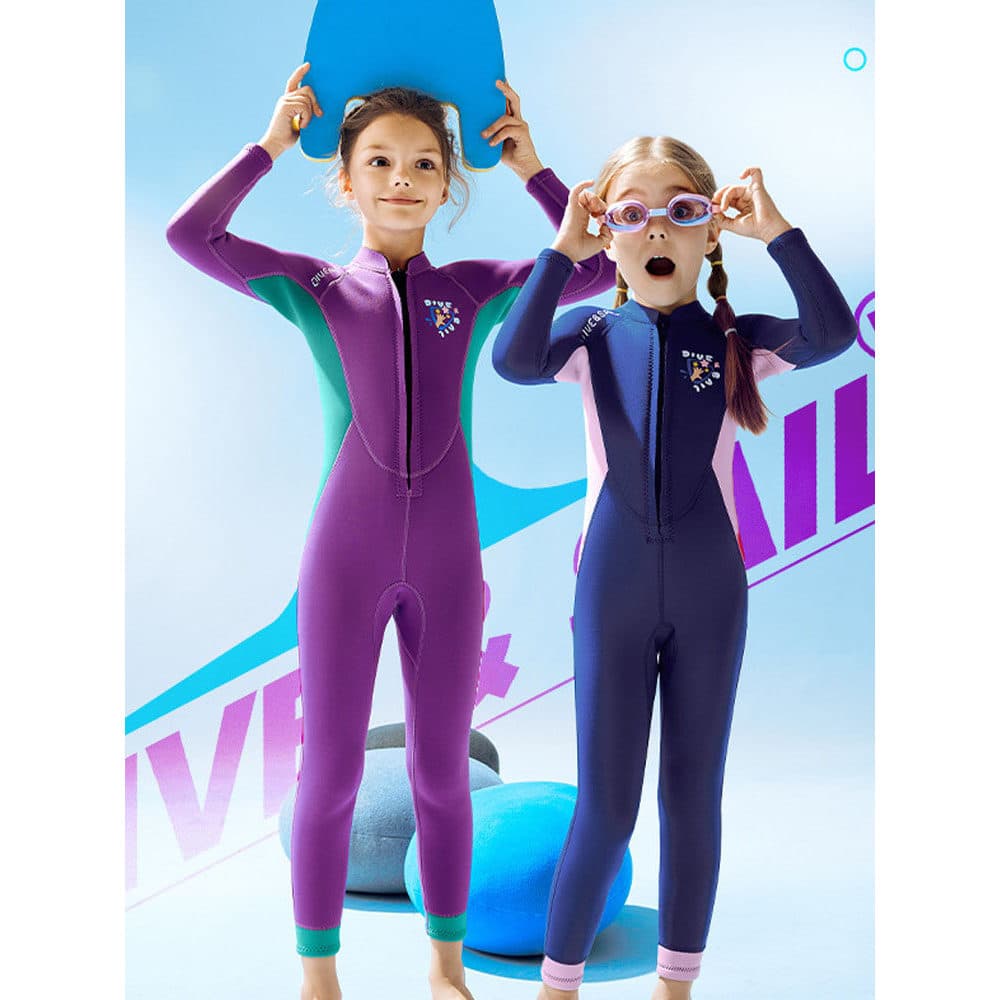 Novo estilo meninas maiô quente 2.5MM terno de mergulho de manga comprida uma peça à prova de frio engrossado surf mergu