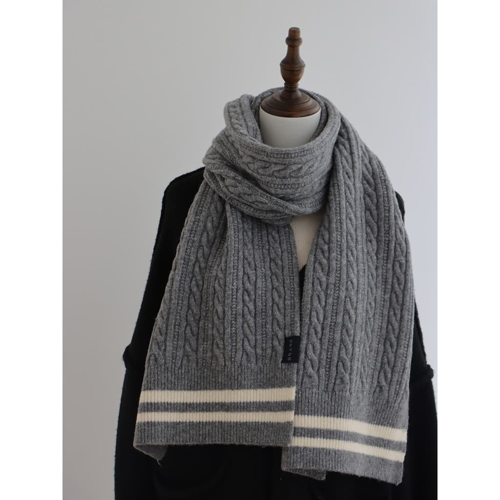 Clássico torção trança malha cachecol de lã com lã estilo básico listras estilo Preppy cachecol inverno feminino