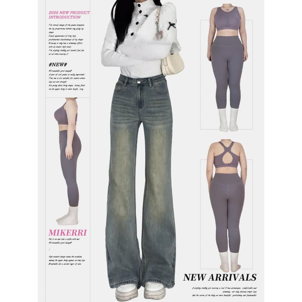 Tamanho grande Retro angustiado não-Leggings Micro-Legging Jeans feminino cintura alta gordura mm solto mais magro olhar