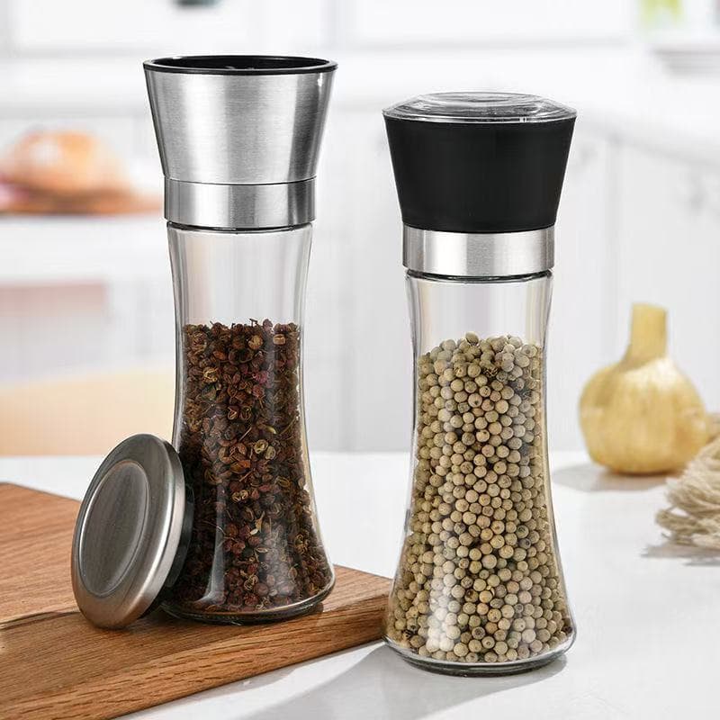 Cross-Border dedicado novo estilo moedor pimenta rotulagem de aço inoxidável Manual doméstico pérola algodão garrafa de
