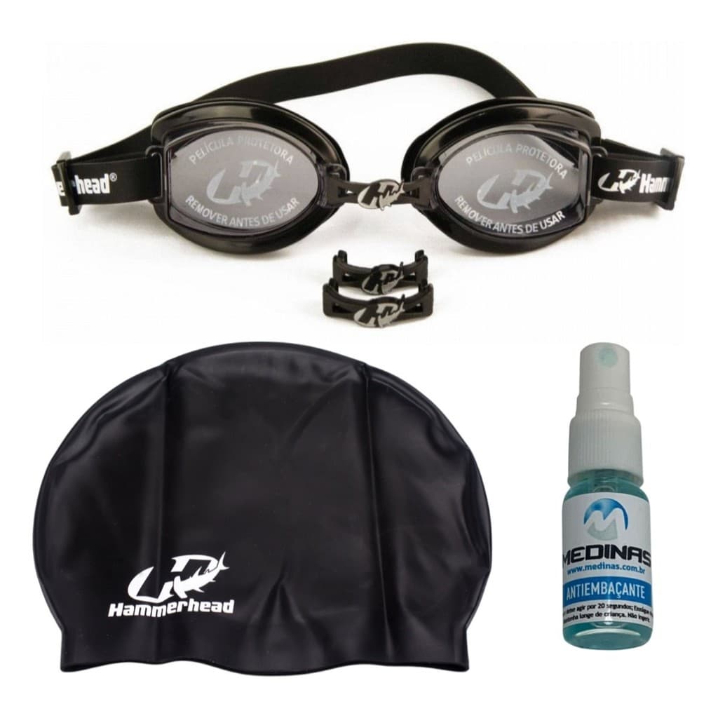 Kit Natação Óculos Hammerhead V + Touca + Spray Antifog
