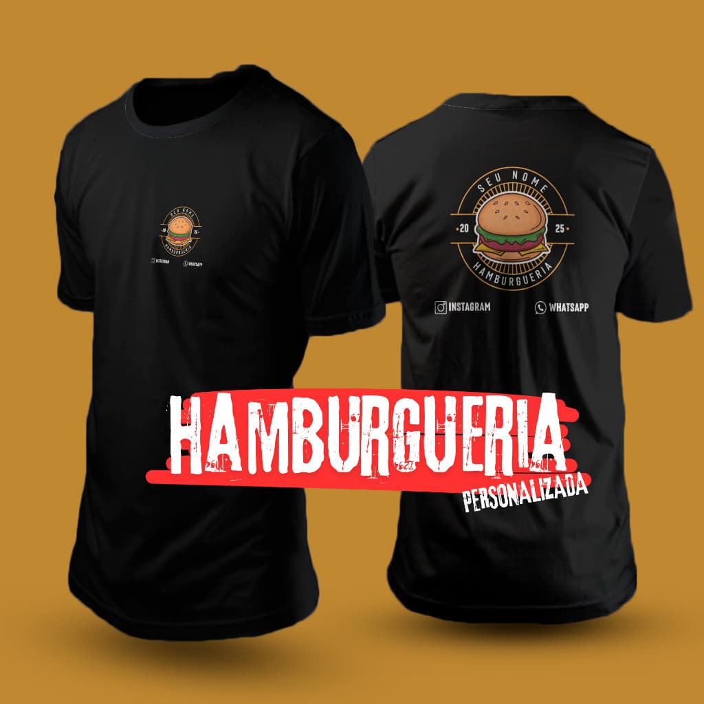 Uniforme Profissional Hamburgueria – Camiseta Personalizada com Estampa do Logo e Nome