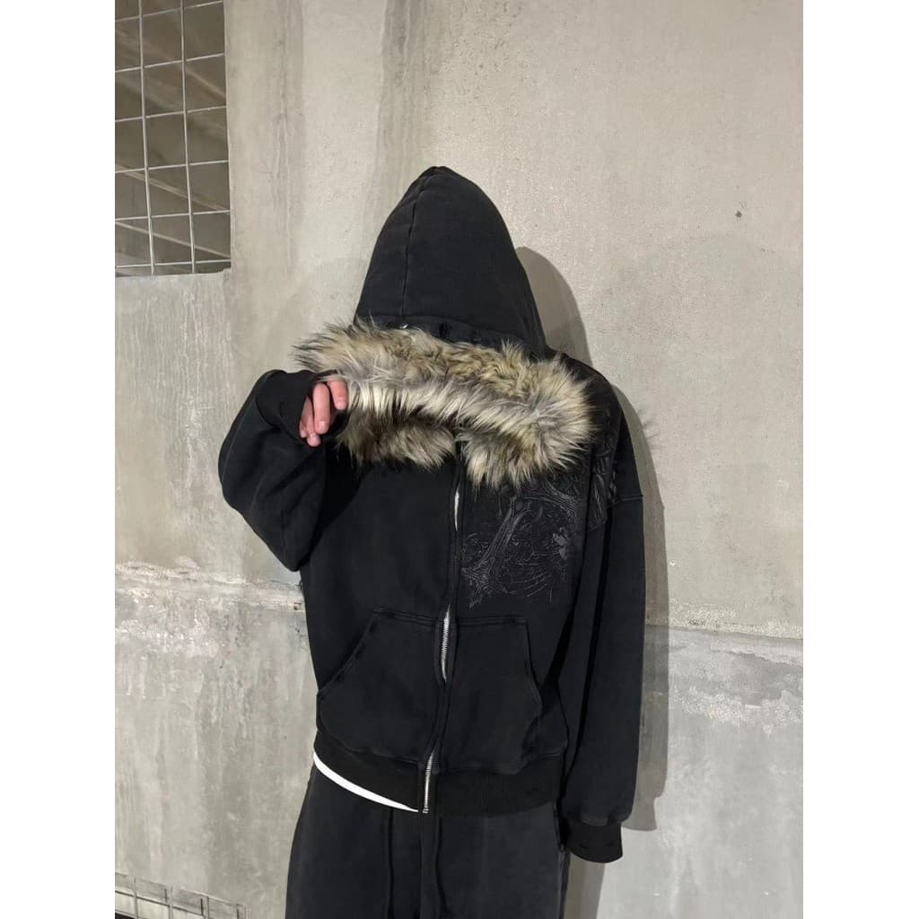 Americano Crânio Padrão Hoodie Y2K Rua Hip Hop Solto Casual Harajuku Zíper Cardigan Feminino