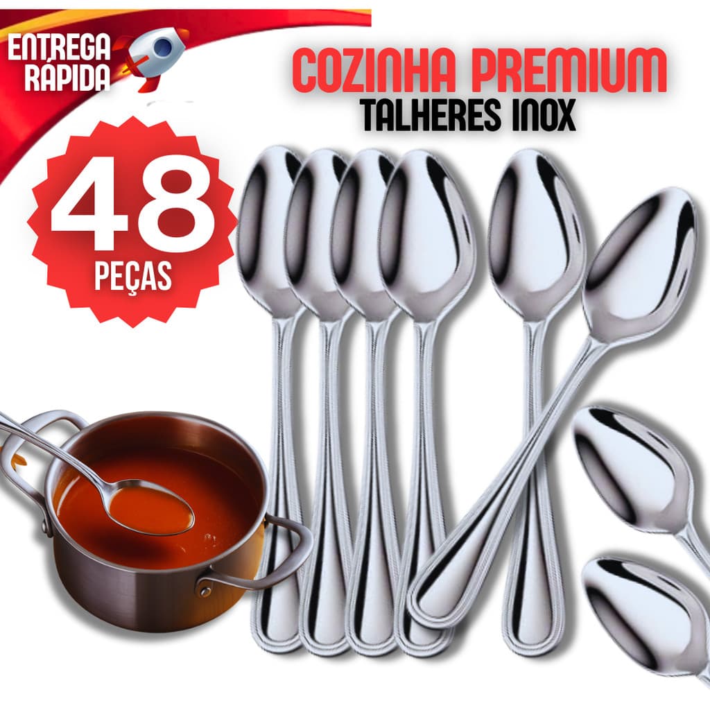 Conjunto 48 Colher Talheres 100% Aço Inox Premium 48 Colheres Cozinha Buffet Restaurante Mesa Casa