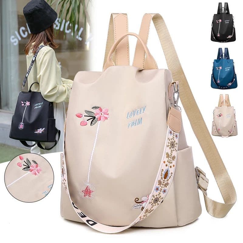 Mochila Feminina Antifurto Impermeável Nylon 2 em 1 Transversal Grande Capacidade Trabalho Faculdade