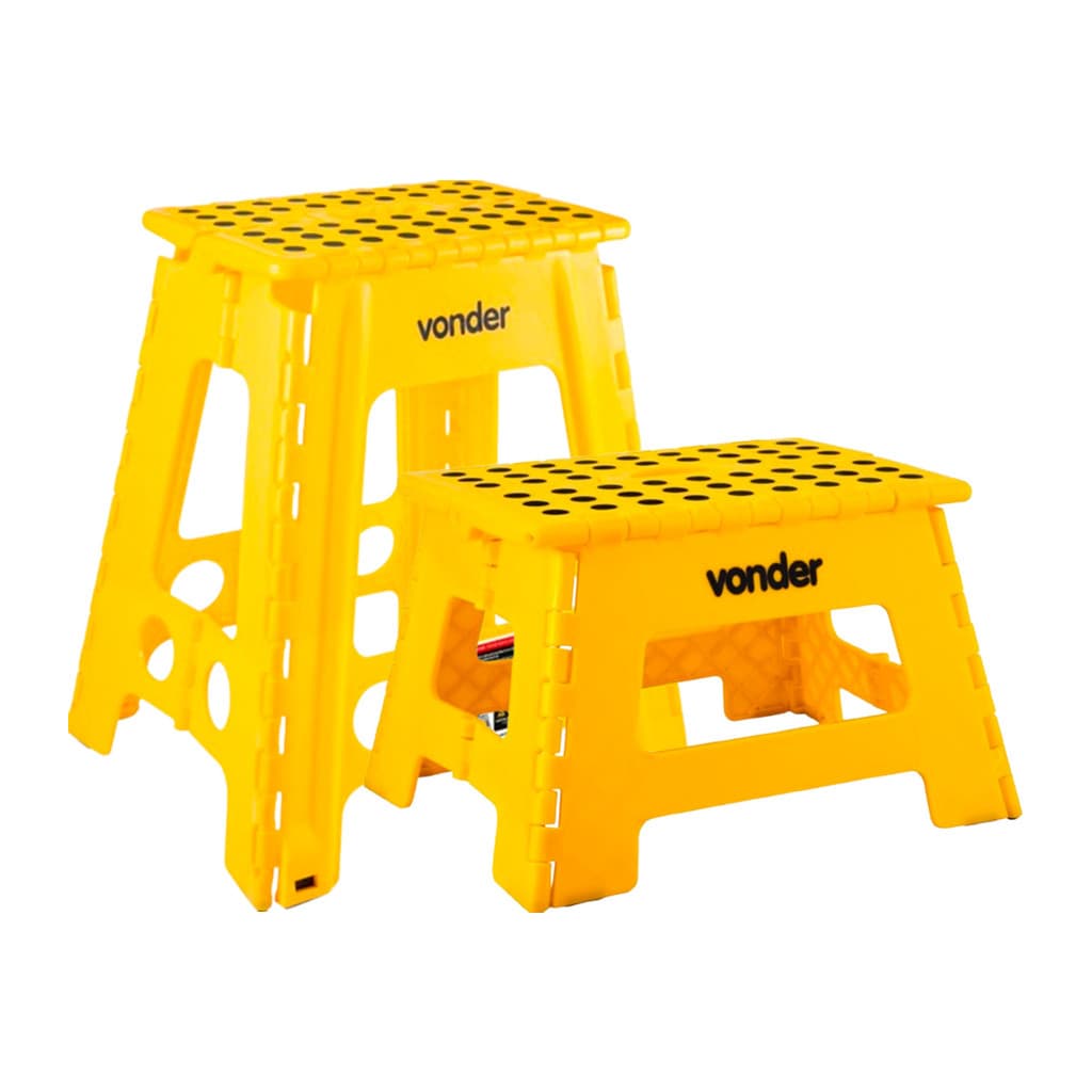 KIT 2 BANQUETAS DOBRÁVEIS ALTA E BAIXA PRÁTICAS AMARELO
