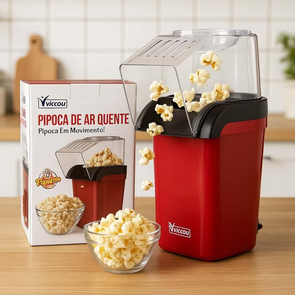 Pipoqueira Elétrica 1200W Sem Óleo  Máquina de Pipoca Rápida a Ar Quente