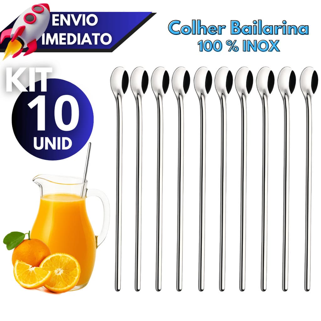 Kit 2/3/5/8/10 Colheres Bailarina Inox 30cm Suco Drinks Grande Profissional Bar Cozinha