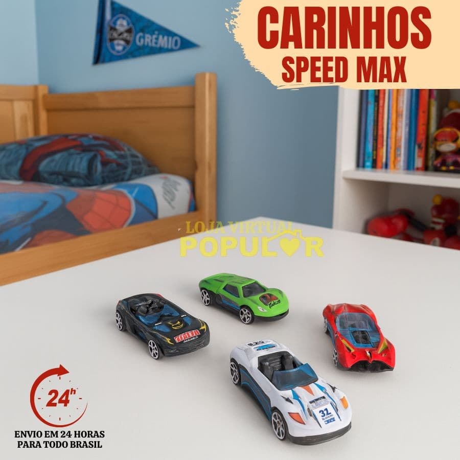 Carrinhos Coloridos Coleção Carros De Brinquedo Metal Max Speed Kit Com 4 Carrinhos Colecionavel