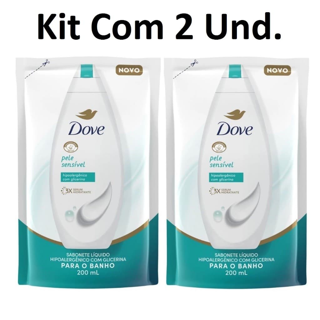 Kit 2 Refil Sabonete Líquido Dove Pele Sensível 200ml Cada