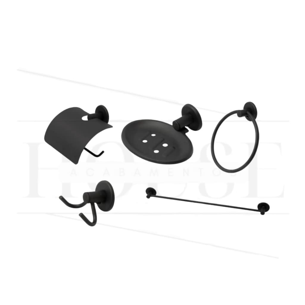 Kit Acessórios Para Banheiro 5 Peças Inox Preto Fosco Stander