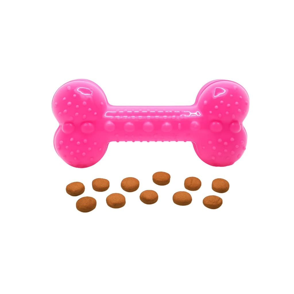 Osso Petisco Interativo Pink Neon Borracha Flexível Seguro para Cães