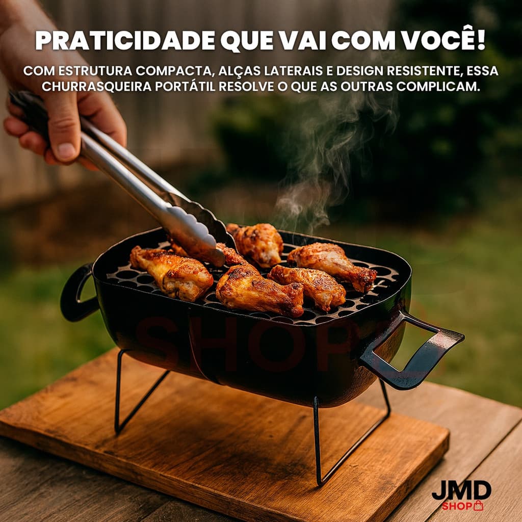 Churrasqueira Portátil a Carvão em Aço Inox Ideal para Camping, Viagem e Áreas Externas