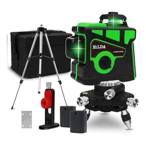 Nível Laser 12 Linhas 3d Auto Nivelamento 2 Baterias recarregável tripé alumínio 1,5m