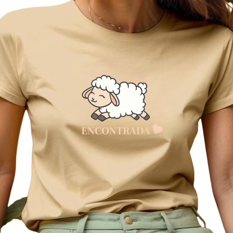 Camiseta T-Shirtt Feminina Moda Evangélica "Ovelha Encontrada" Blusa 100% Algodão Lumix