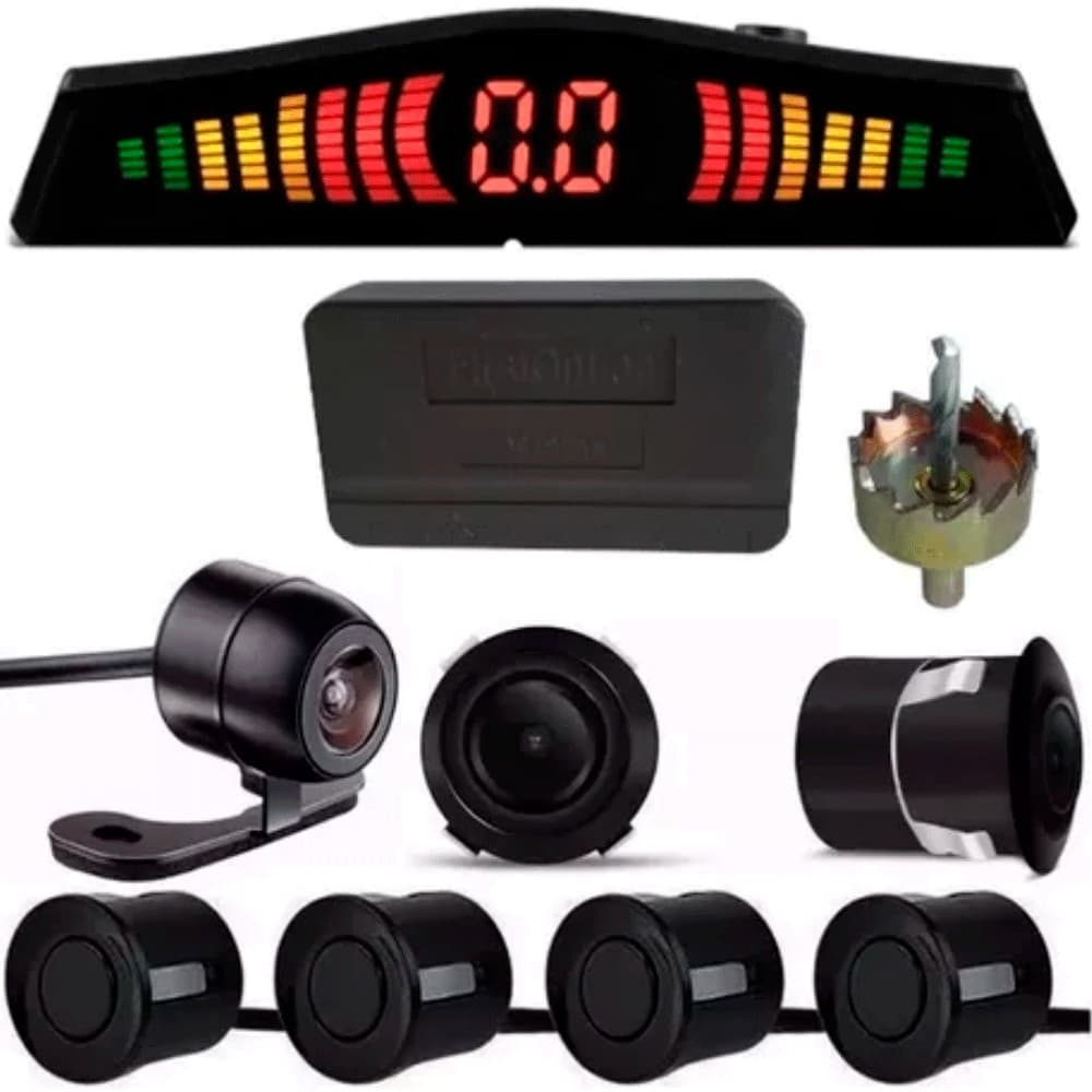 Kit Camera Re 2 em 1 Estacionamento + Sensor Preto 18mm