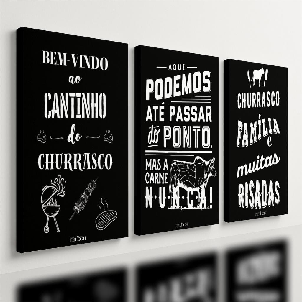 Kit 3 Quadro Decorativo Churrasco Área De Churrasqueira
