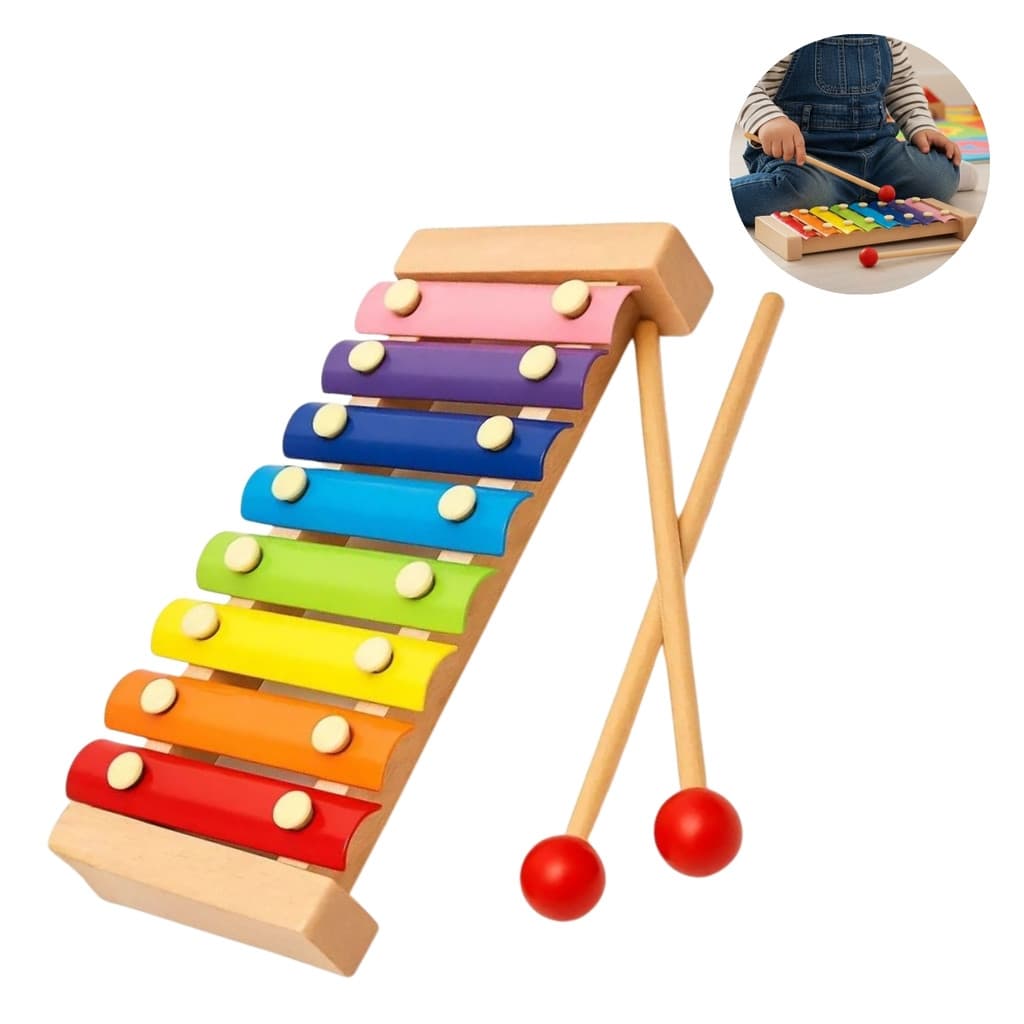 Xilofone Infantil Musical De Madeira Com Baquetas Educativo