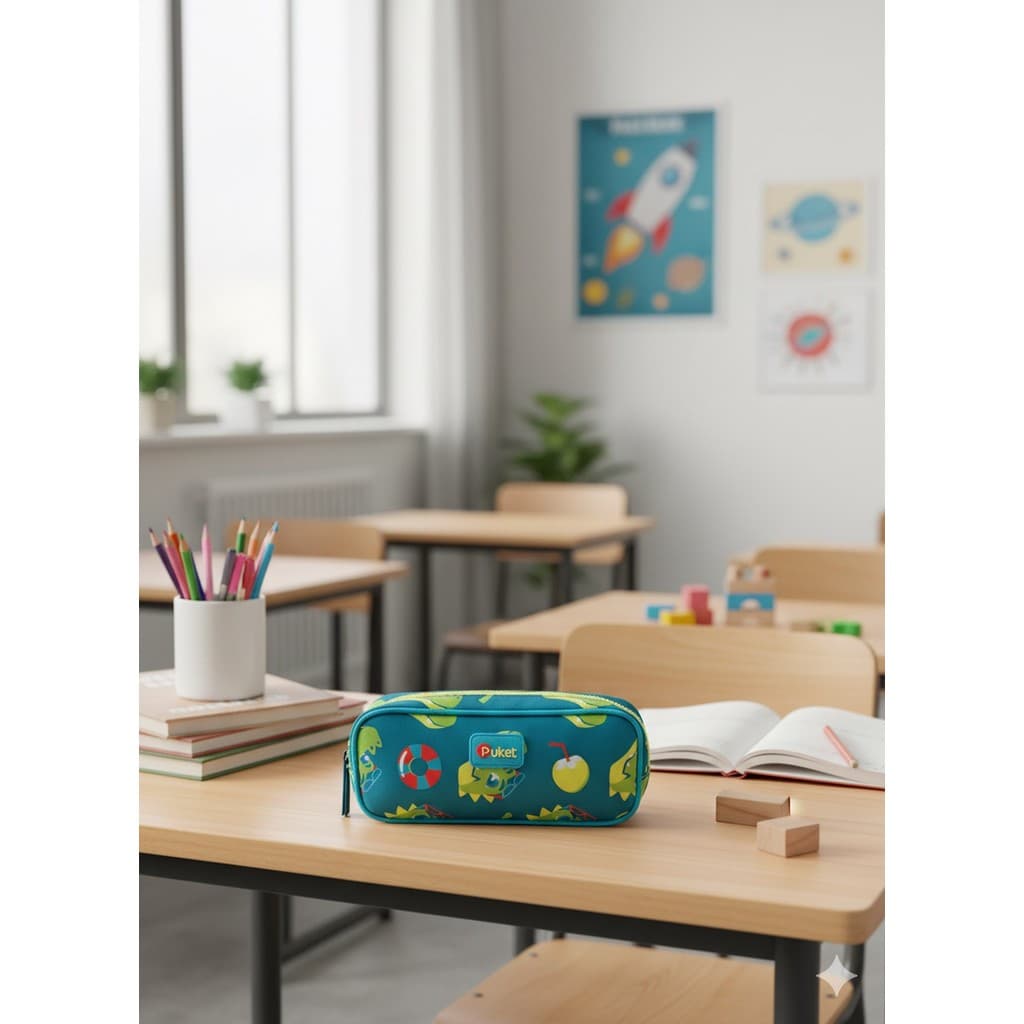 Estojo Puket Duplo Jacaré Relax Azul Petroleo
