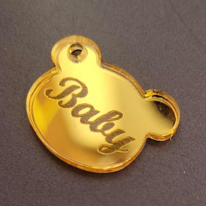TAG URSINHO 2cm PERSONALIZADA COM NOME EM ACRÍLICO ESPELHADO - ETIQUETA DECORATIVA - APLIQUE TAGS