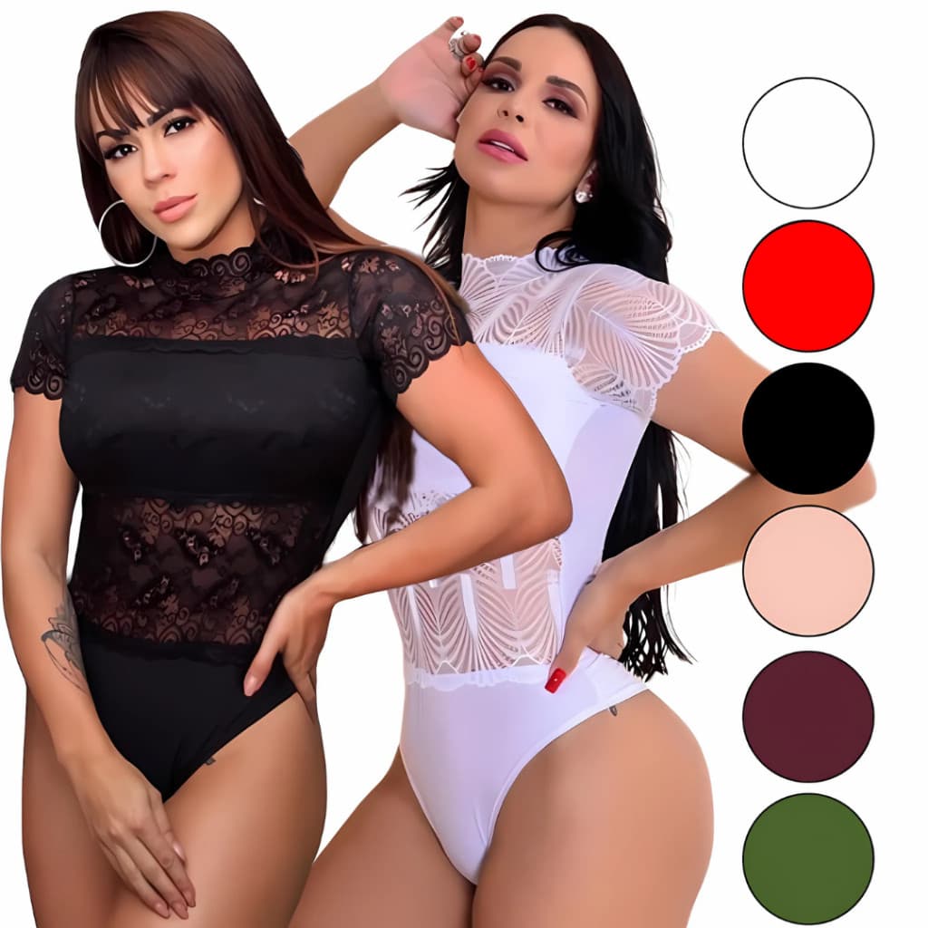 Body Renda Gola Alta Feminino Rendado Com Bojo Bori