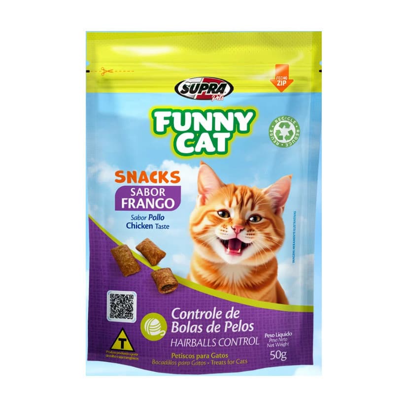 Petisco para Gatos Funny Cat Frango 50Gr Bola de Pelo