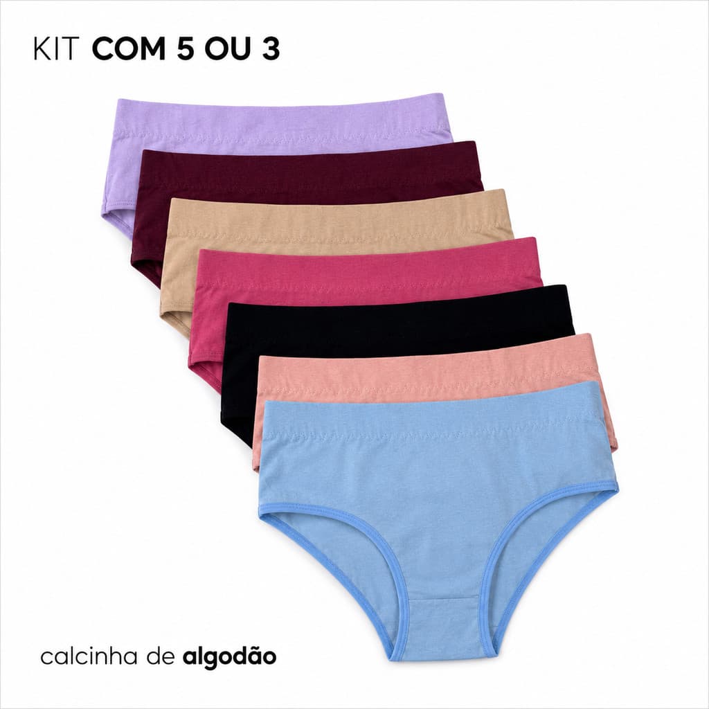 Kit 5 Calcinhas de  Algodão Cintura Alta Calcinha Cós Alto Feminina Confortavel Dia a Dia