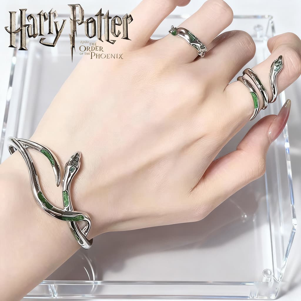 Harry Potter Anel Mercadoria Sonserina Cobra Tribunal Anel de Cobra Verde Acessórios Retro Homens Mulheres Anel Aberto P
