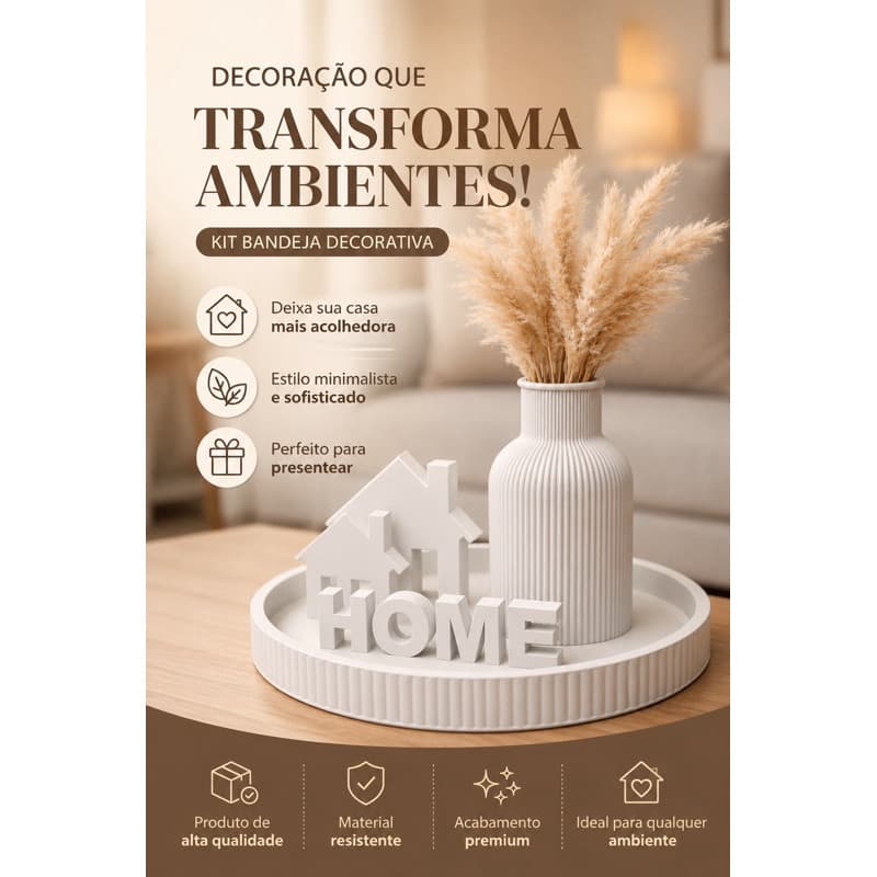 Kit Bandeja Decorativa Home com Vaso | Decoração Moderna e Elegante