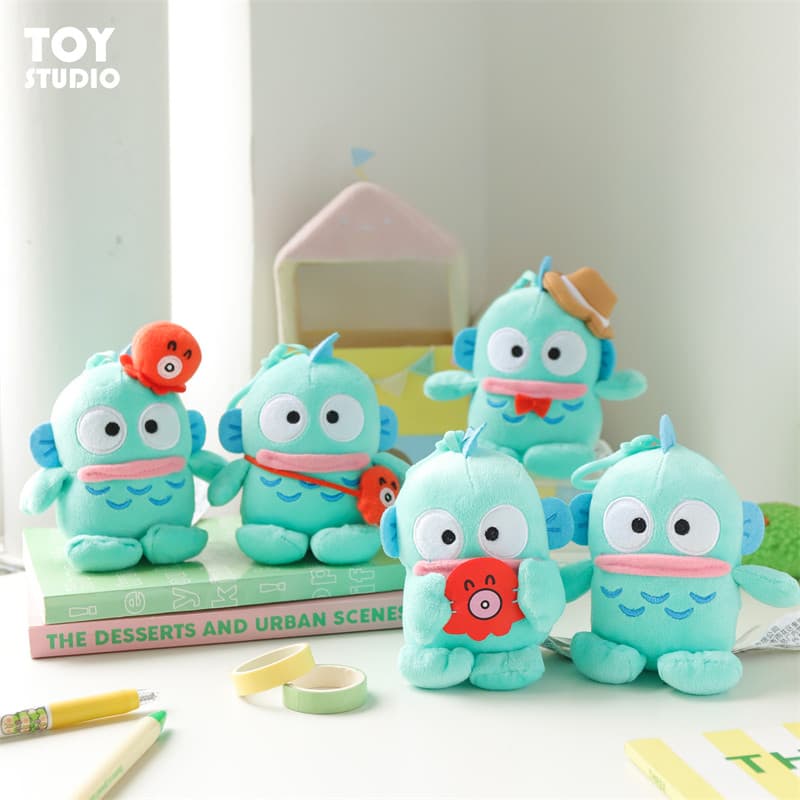 Sanrio genuíno peixe feio Hanton pingente bonito polvo meia sereia boneca de pelúcia pingente casal mochila pingente