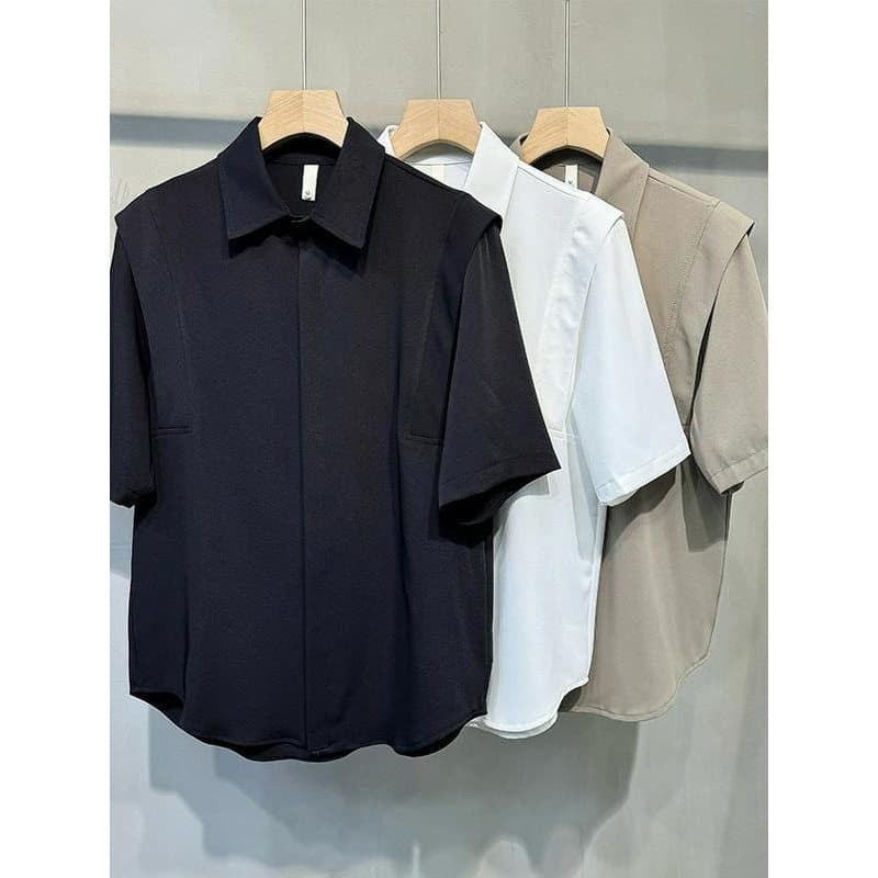 2025 verão High-End gelo seda Casual camisa de manga curta masculina bonito solto camisa de manga média na moda meia man