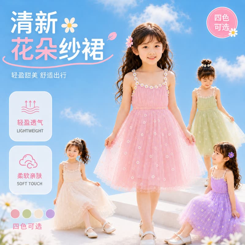 Crianças roupas infantis meninas roupas vestido pequena margarida flor gaze 2026 verão novo estilo estilingue Pettiskirt