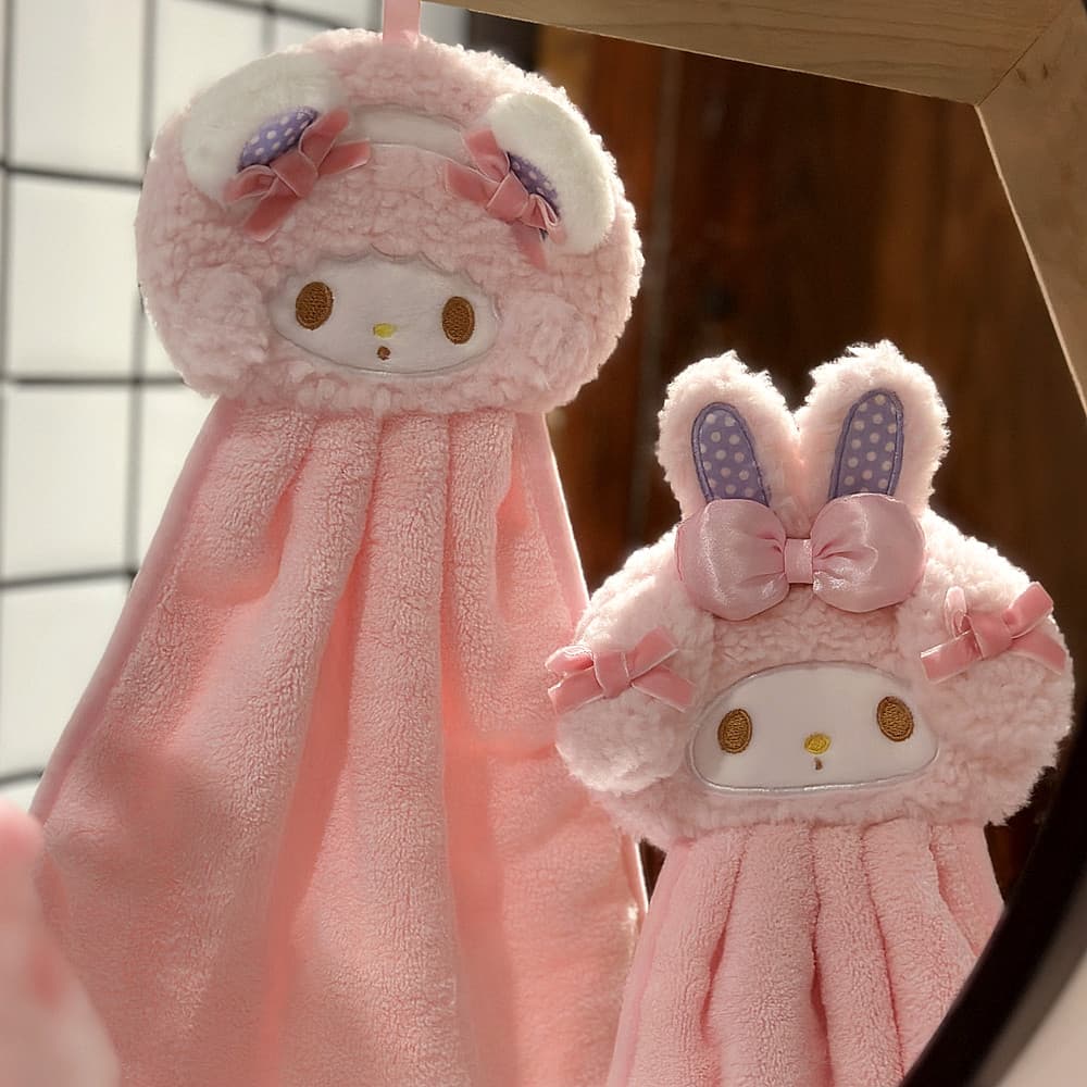 Bonito cordeiro rosa pendurado gato dos desenhos animados toalha de mão engrossado toalha de mão toalha de mão das crian