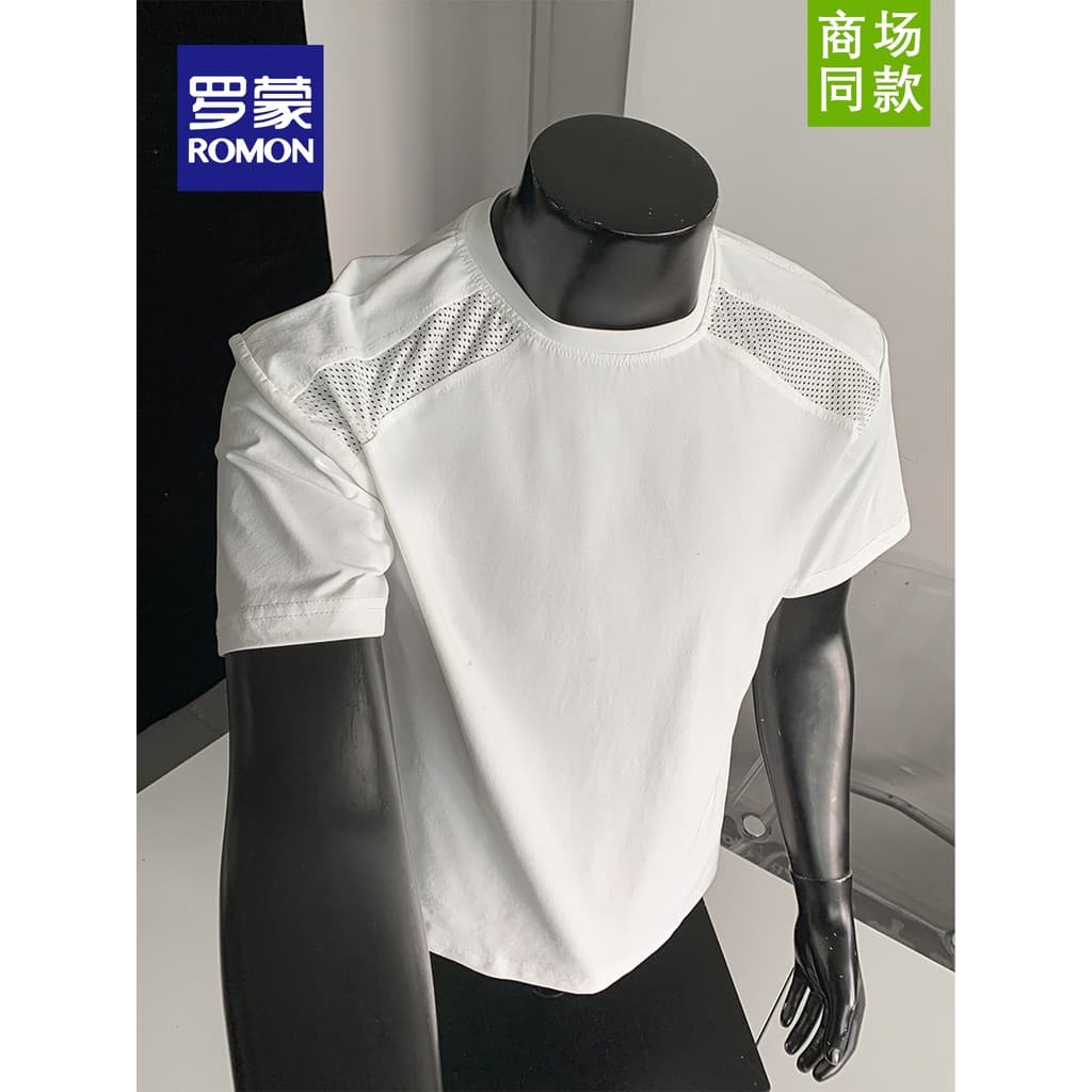 Romon malha respirável de manga curta camiseta masculina 2026 novo estilo verão Casual costura de secagem rápida moda em