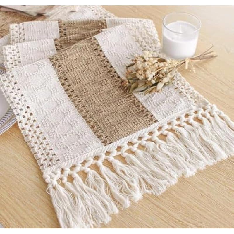 Corredor De Mesa FEXIA Boho Para Decoração De Casa De Ação De Graças De Natal Com Borlas Creme De 90 Polegadas & amp ; M