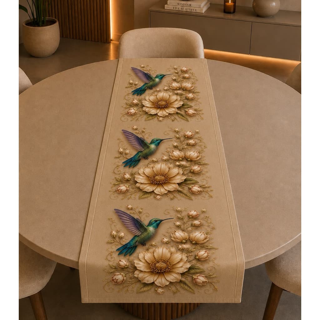Caminho Trilho de Mesa Oxford Premium para Cozinha Decoração estampa beija flor