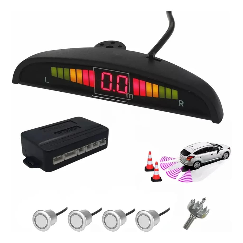 Sensor Estacionamento Ré 4 Sensores Display Cinza Se185s