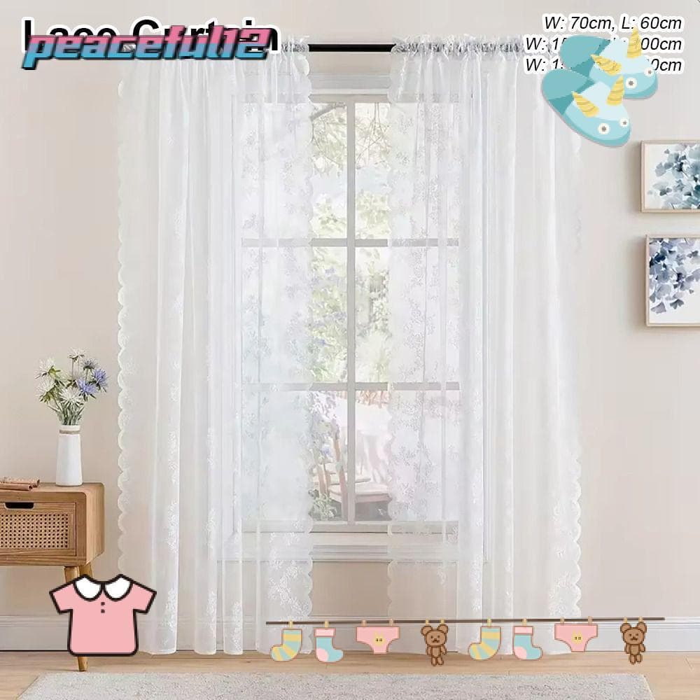 PEACEFUL 1 Unidade De Cortina De Renda , Transparente Bordada Floral De 150x200cm , Cortinas De Janela De Poliéster Bran