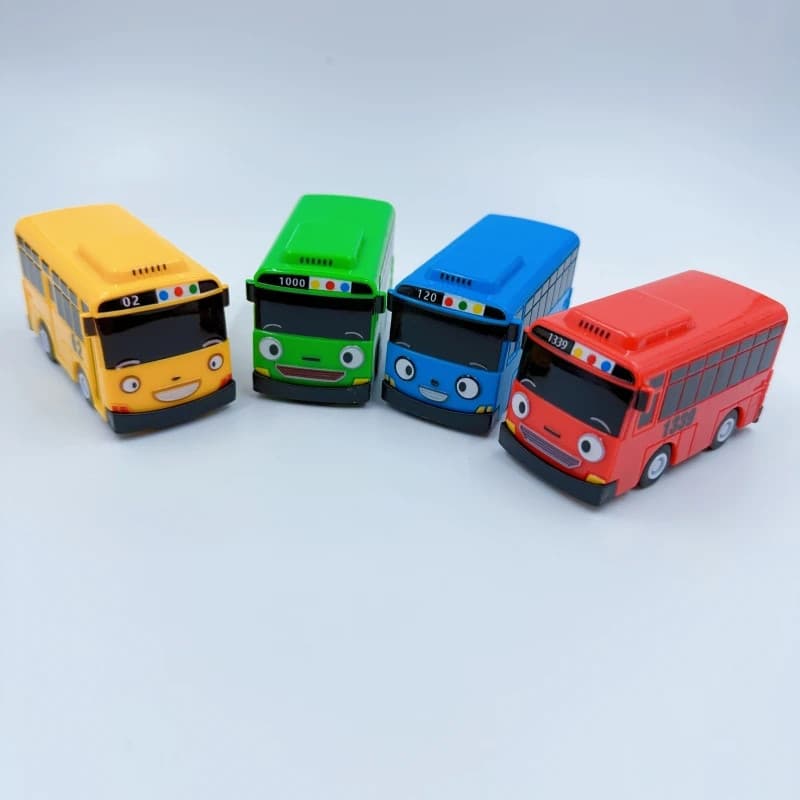 4 peças/conjunto Min Tayo Ônibus Pequeno Plástico com Retrocesso Azul/Vermelho/Verde Crianças Ônibus Modelo Presente de